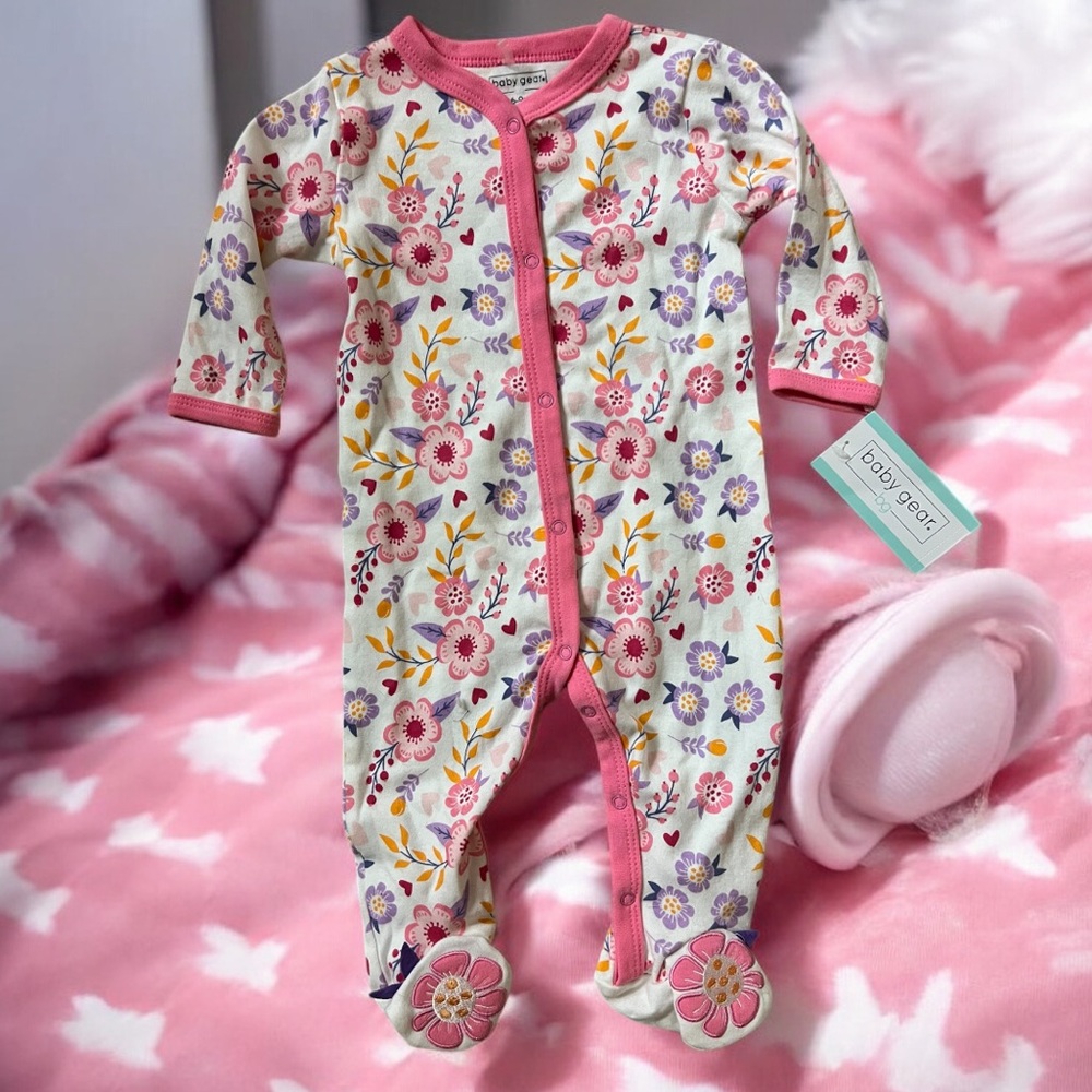 Baby Gear Floral Footie - Pink, White, and Purple